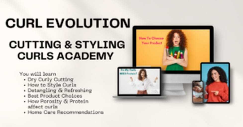 Curl styling course with images of people and devices showcasing the curriculum.