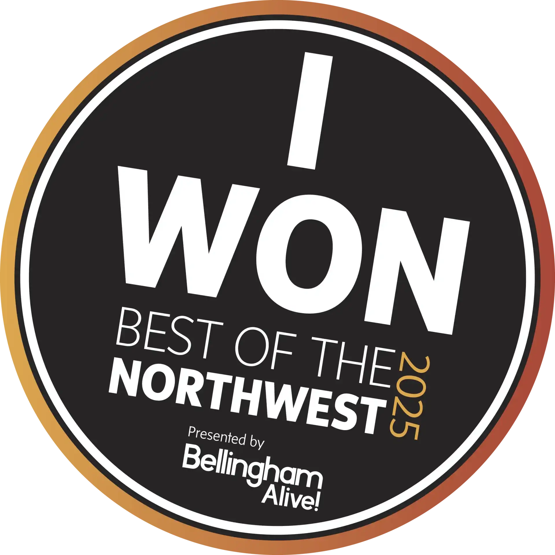 Award badge reading "I Won Best of the Northwest 2025, presented by Bellingham Alive!