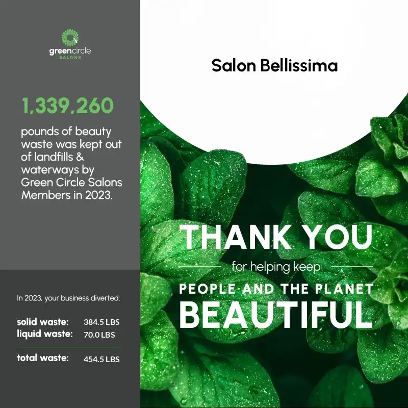 GreenCircle Salons thank you poster, highlighting eco-friendly waste management efforts.