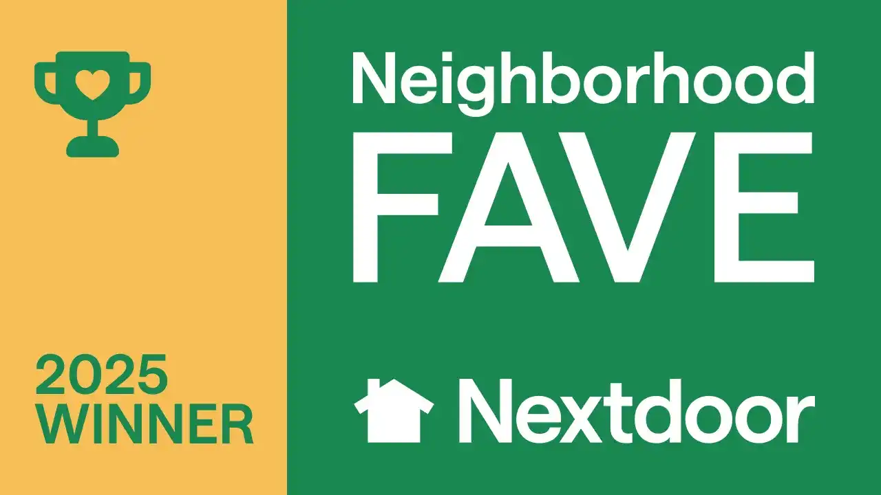 2025 Neighborhood Fave Winner, Nextdoor logo with trophy icon.