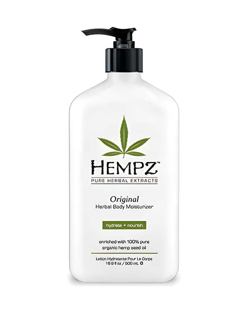 Hempz Original Herbal Body Moisturizer bottle with pump, 17 fl oz capacity.
