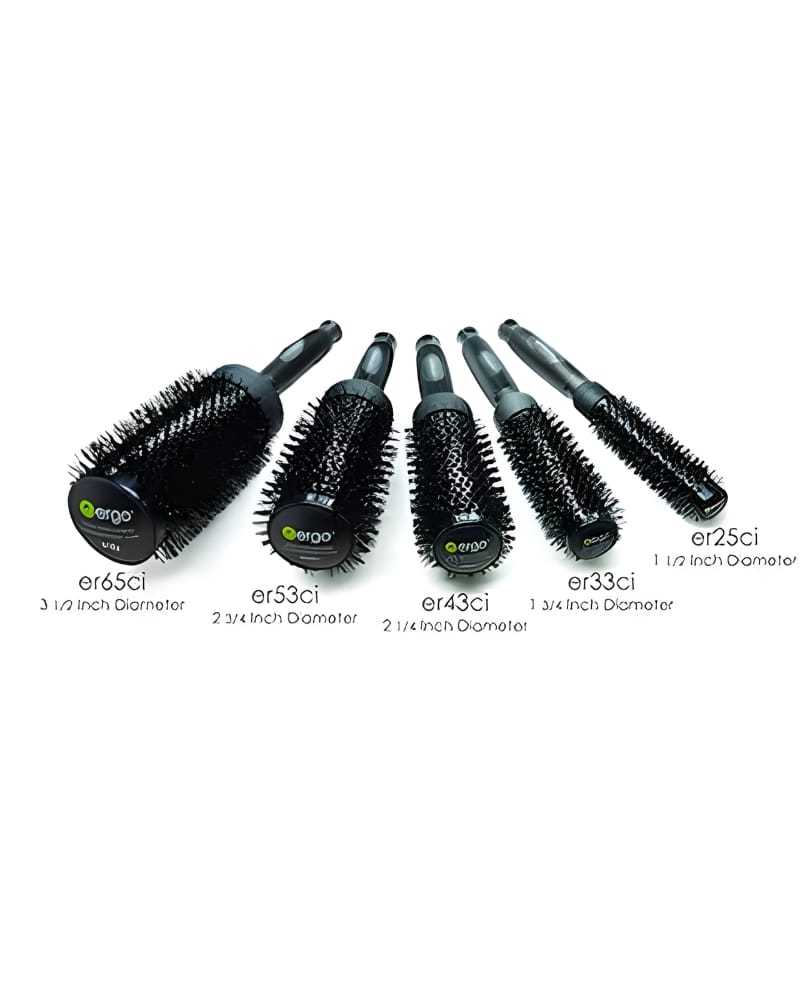 Set of five round hairbrushes, various sizes labeled by diameter.