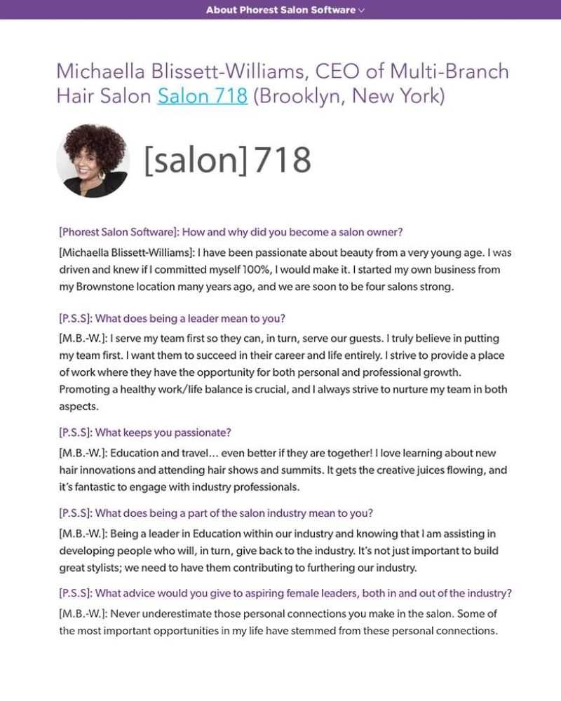 CEO Michaella Blissett-Williams of Salon 718 discusses leadership, passion, and career advice.