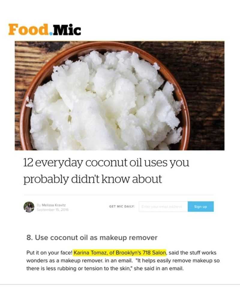 Coconut oil in a bowl with text: "Use coconut oil as makeup remover" suggestion.
