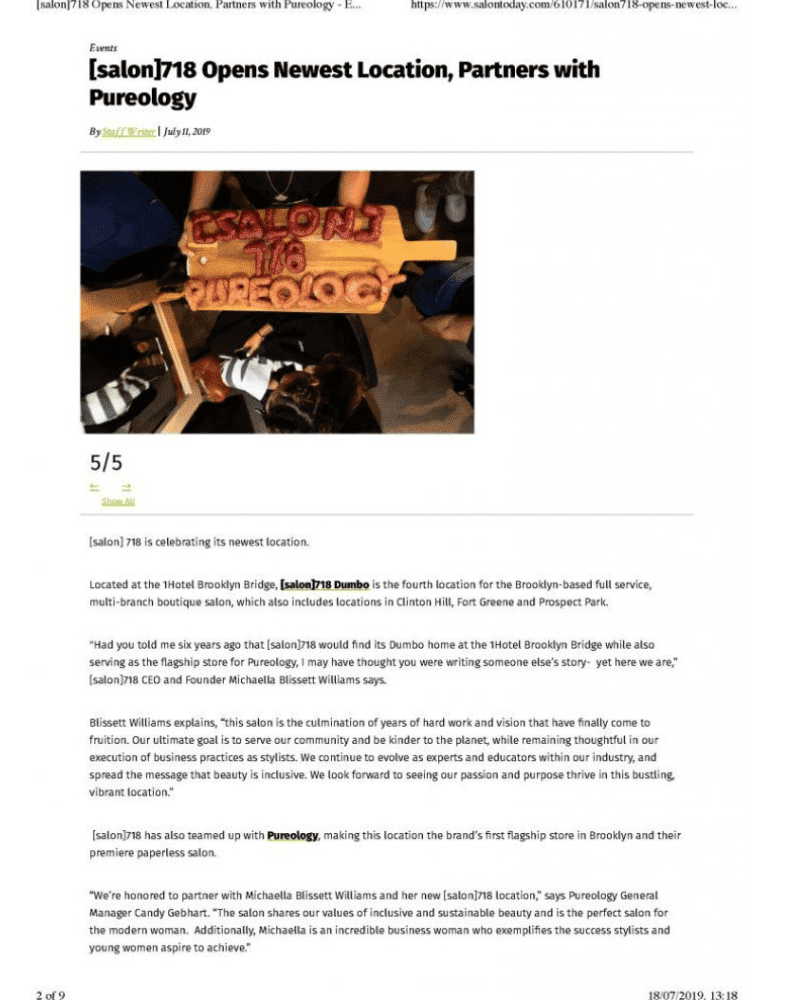 [Salon]718 celebrates new location with Pureology, highlighted by special treats on display.