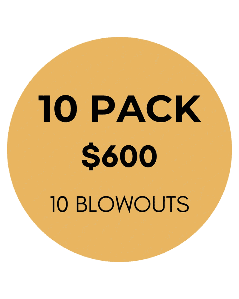 10 pack of blowouts for $600, text on a gold circle background.