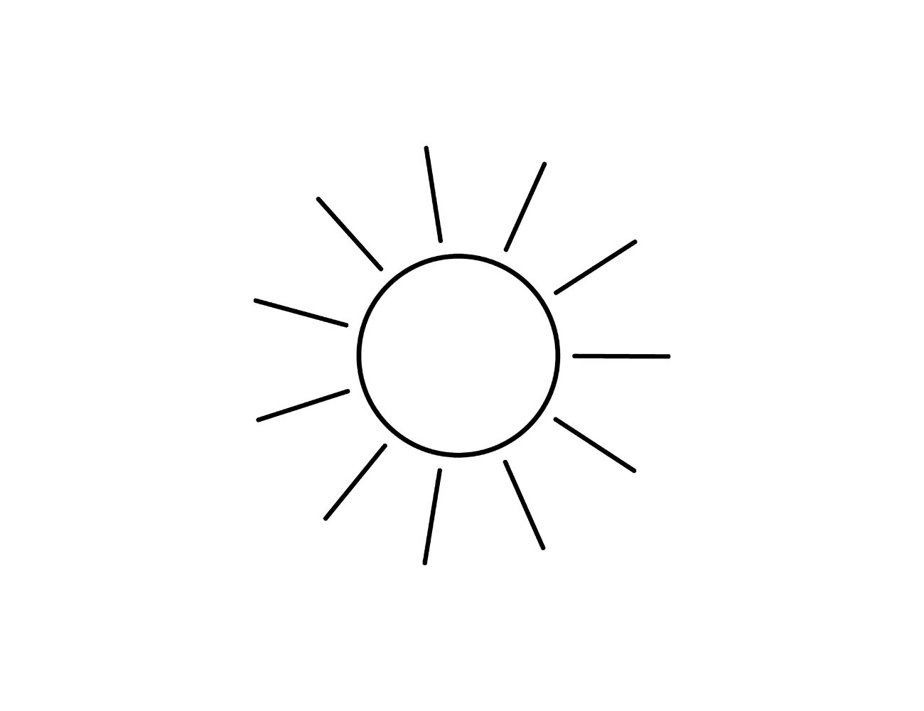 Simple line drawing of a sun with rays extending outward.