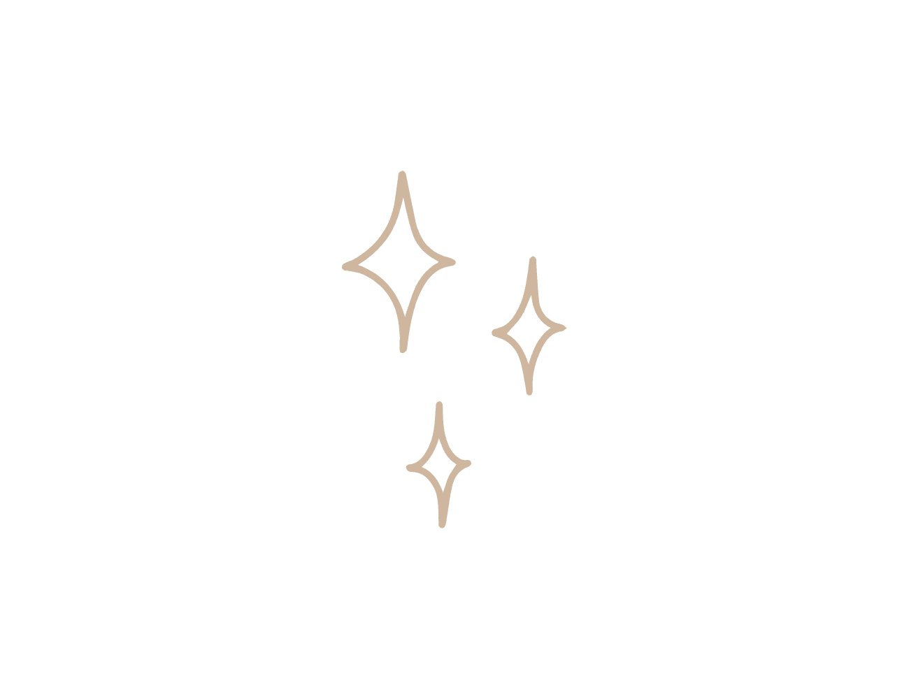 Three gold sparkle icons on a green background.