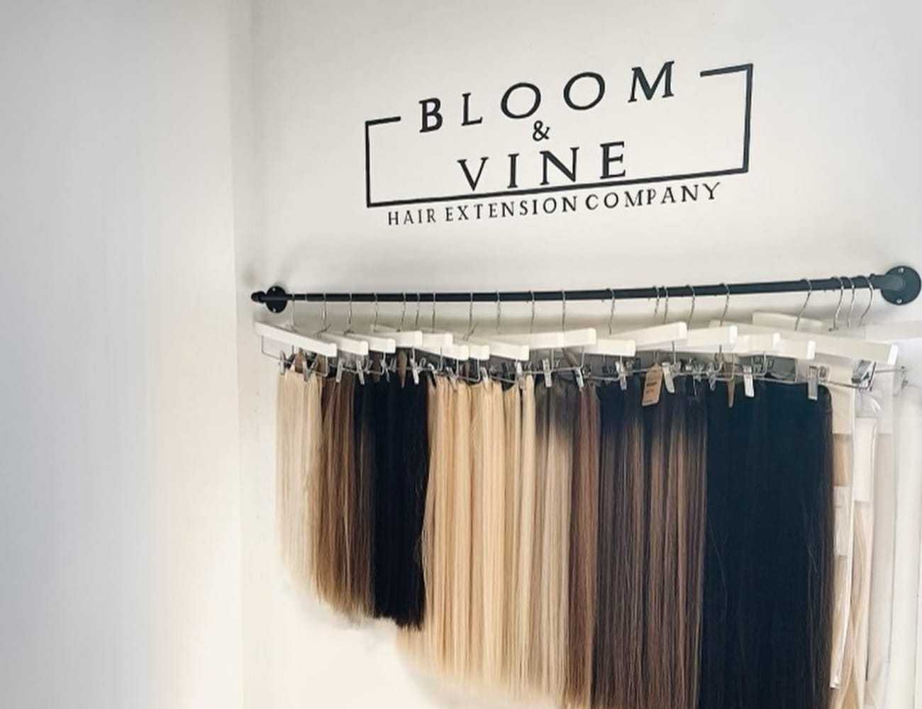 Hair extensions on display at Bloom & Vine Hair Extension Company.