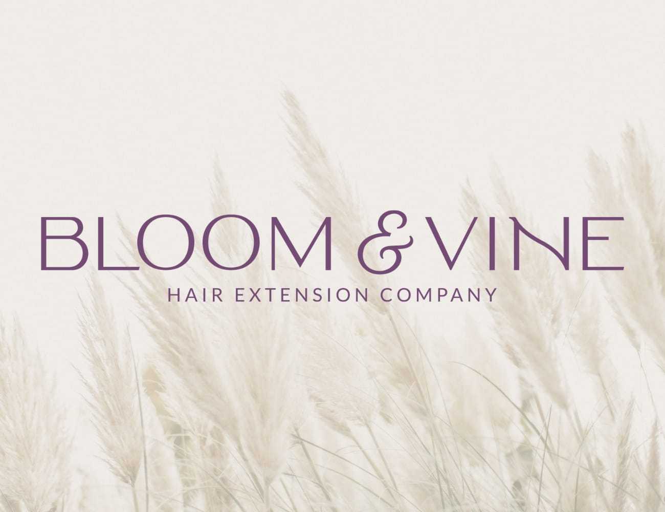 Bloom & Vine logo with pampas grass background, promoting hair extension services.