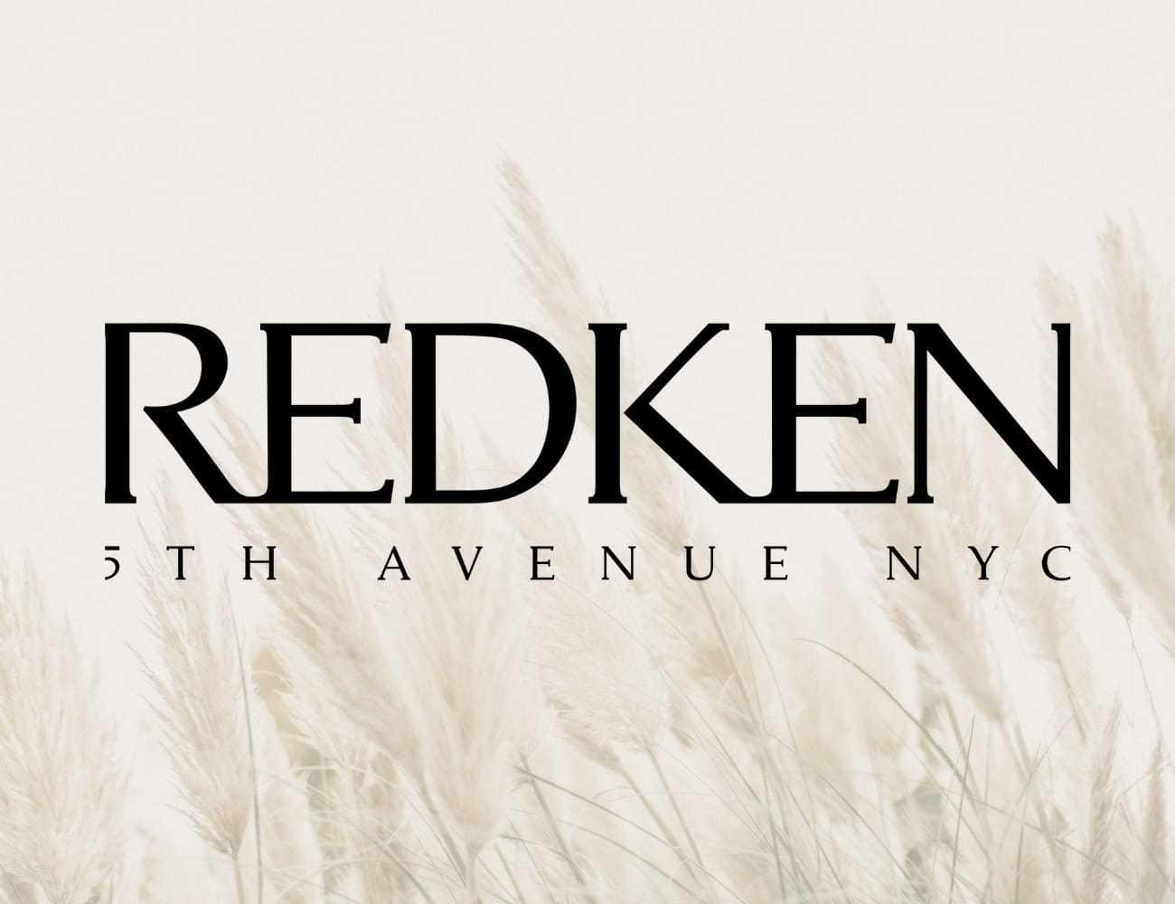 Redken 5th Avenue NYC logo over a background of beige feathery grasses.